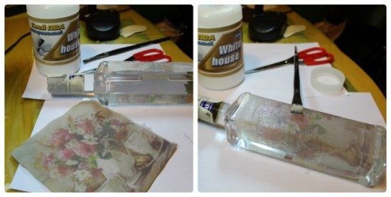 Украшение (декупаж) подарочной бутылки для праздничного стола своими руками Украшение (декупаж) подарочной бутылки для праздничного стола своими руками